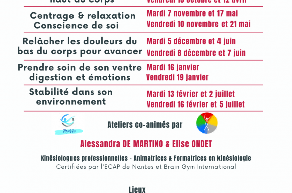 Présentation des ateliers mensuels de kinésiologie